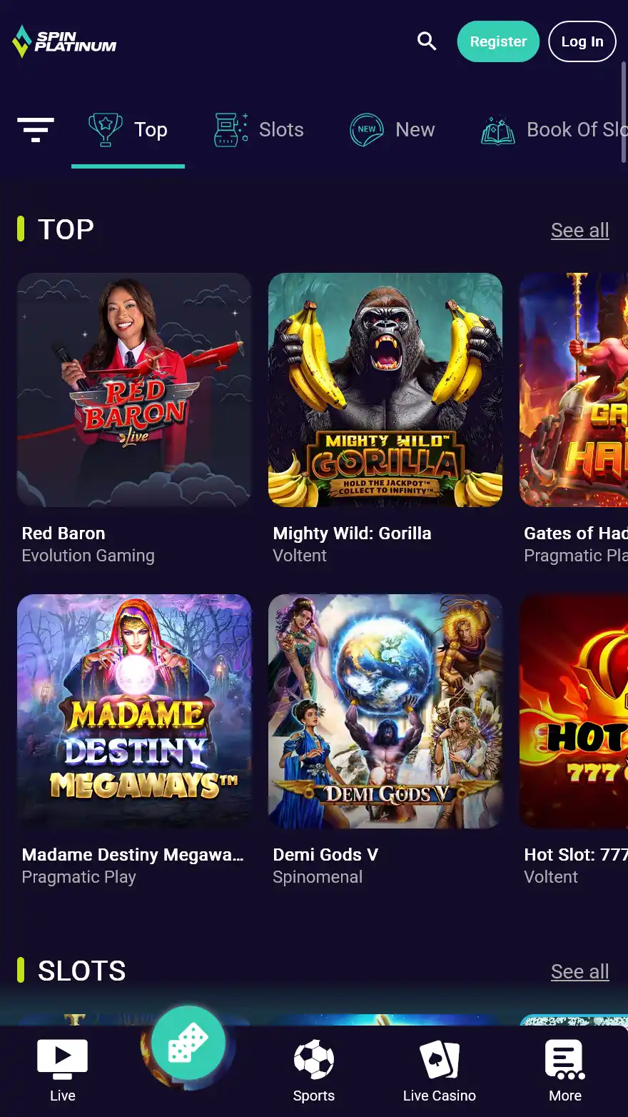 Spinplatinum Casino games page