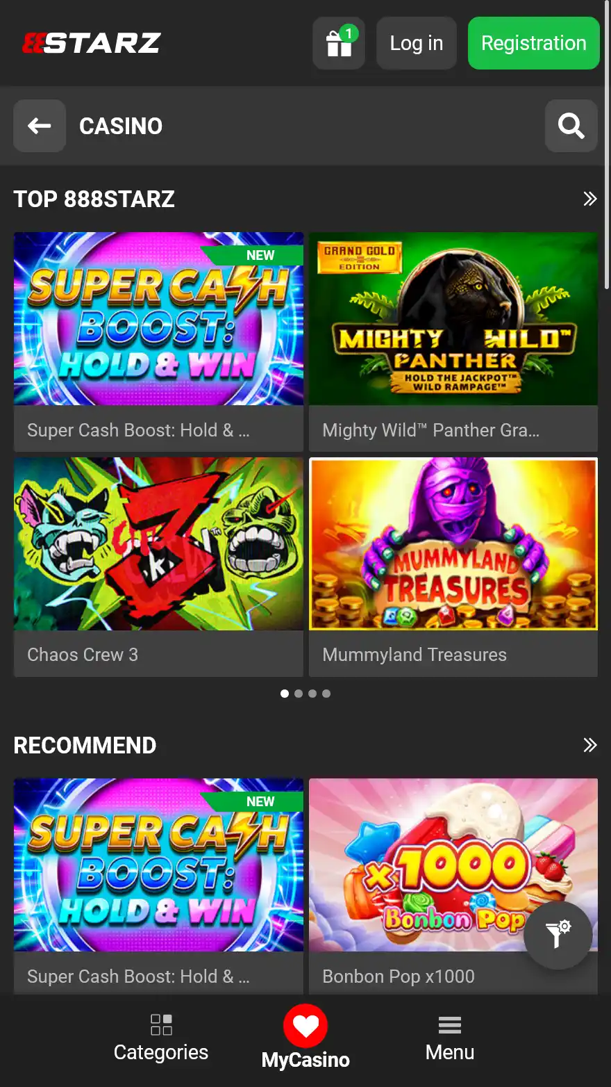 888Starz Casino games page