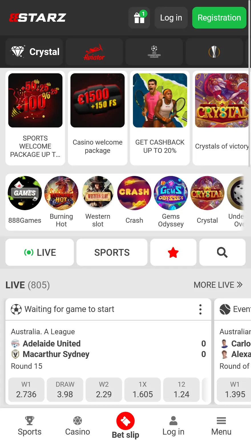 888Starz Casino homepage
