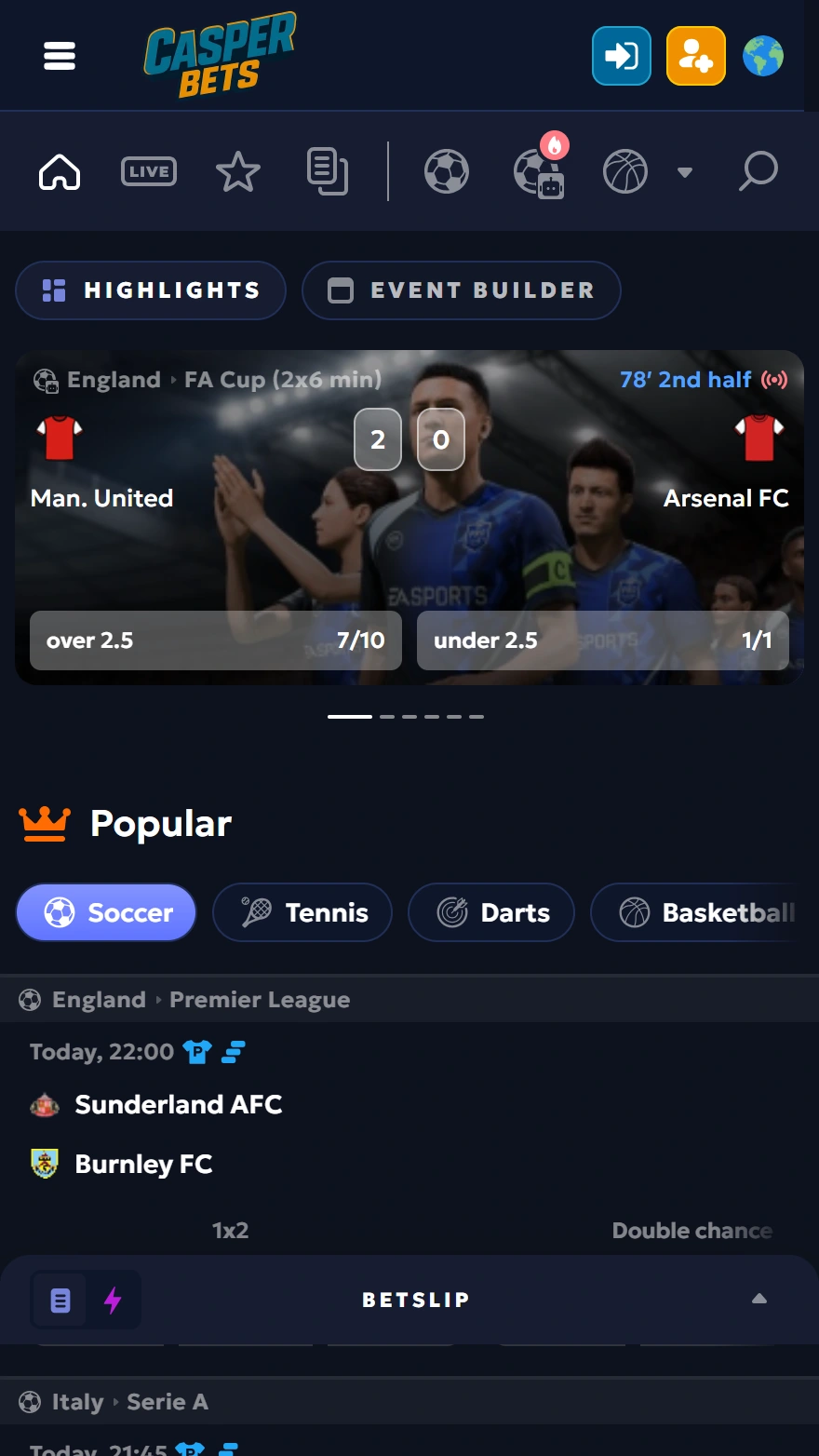 CasperBets страница ставок на спорт