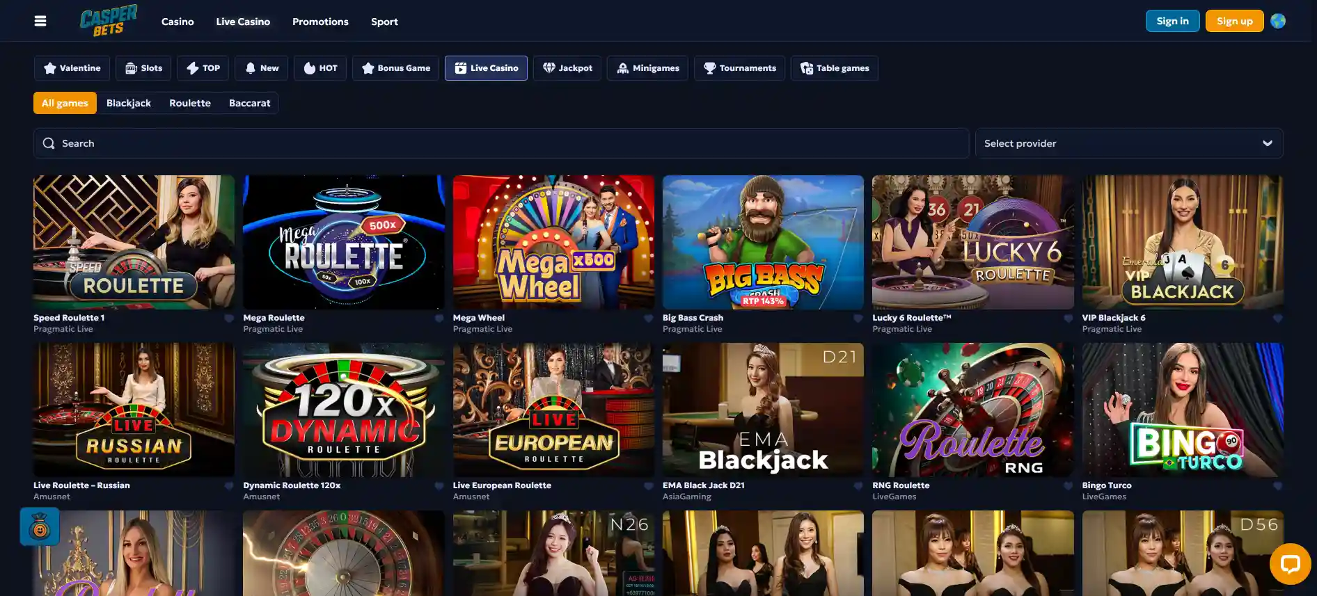 CasperBets live casino