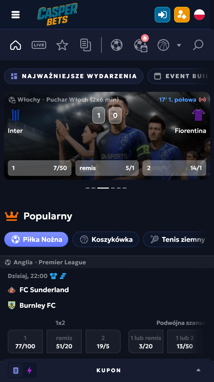 CasperBets strona z zakładami sportowymi