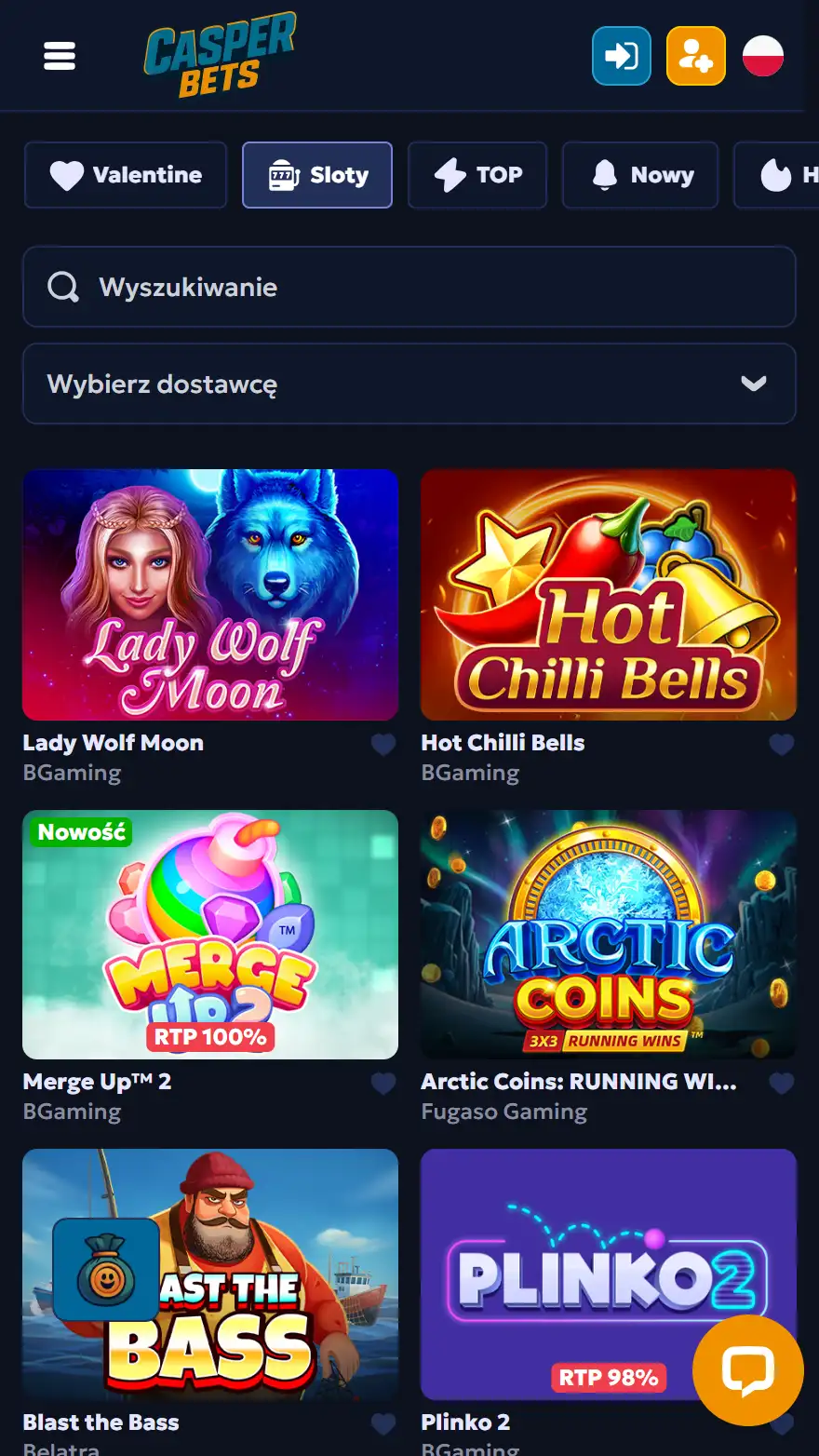 CasperBets страница игр