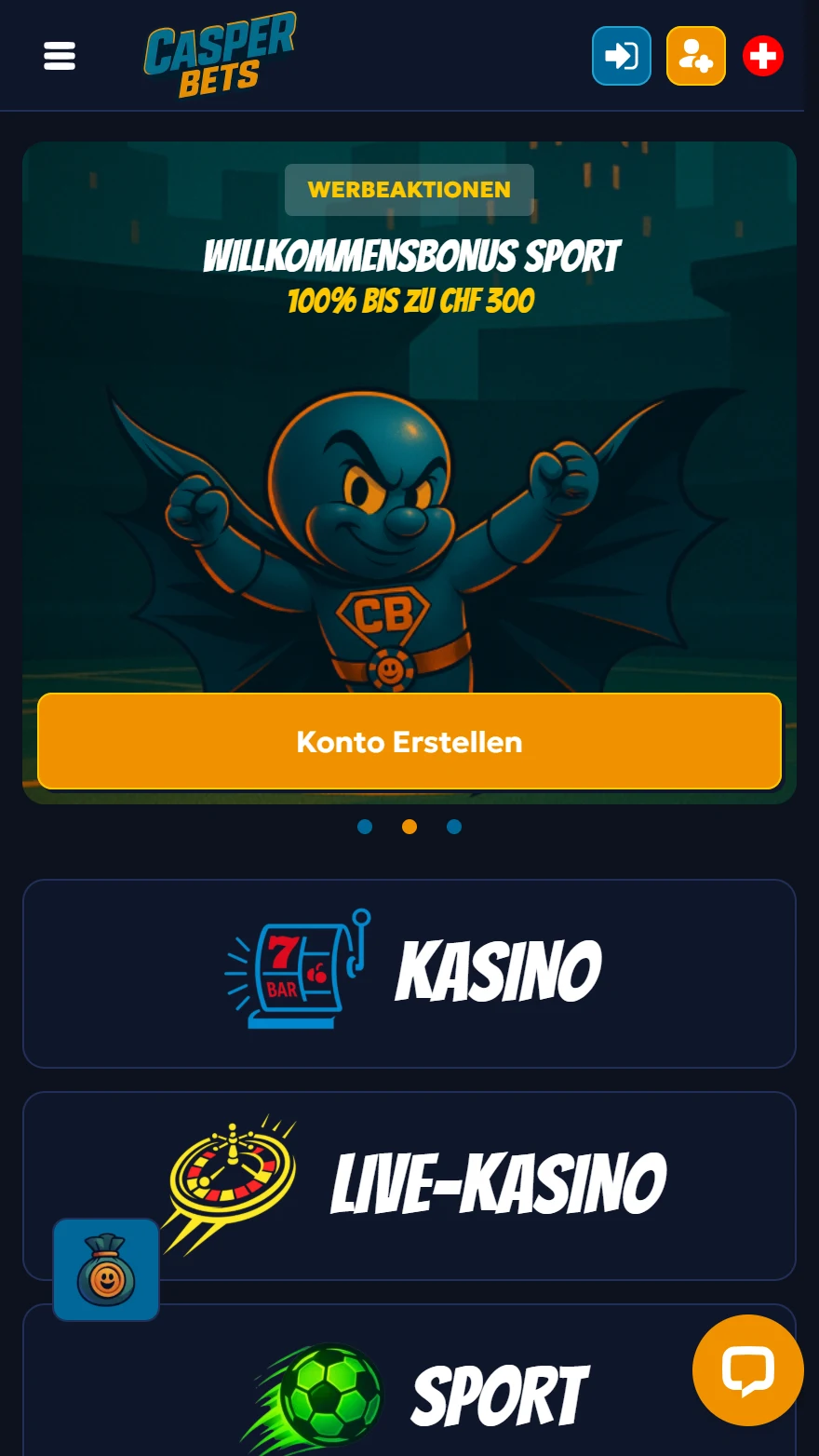 CasperBets Sportwettenangebot mobil