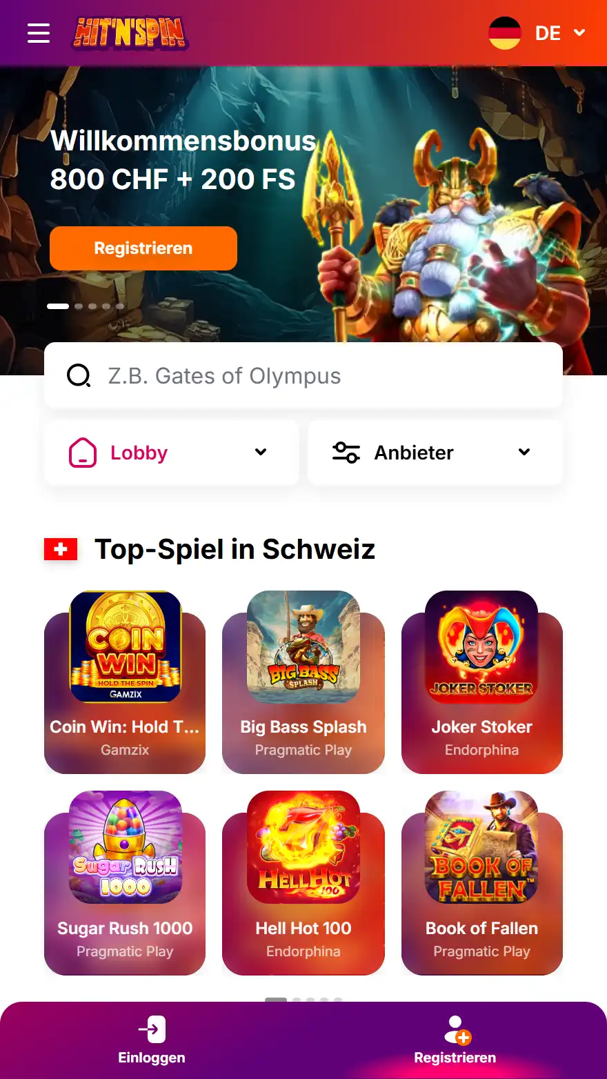 HitnSpin Casino-Startseite