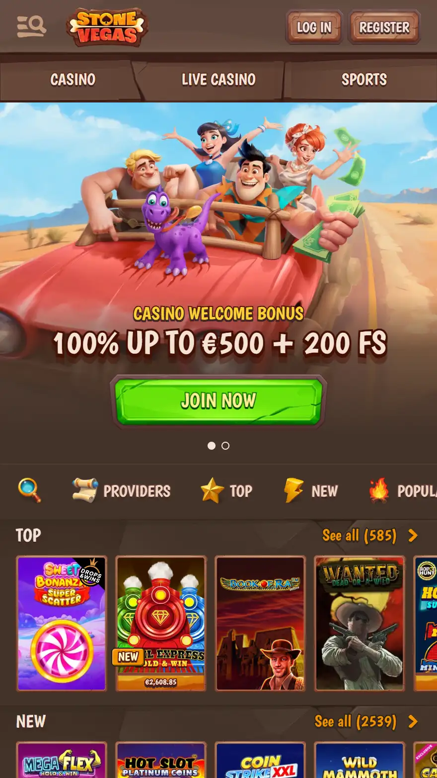 Stonevegas Casino homepage
