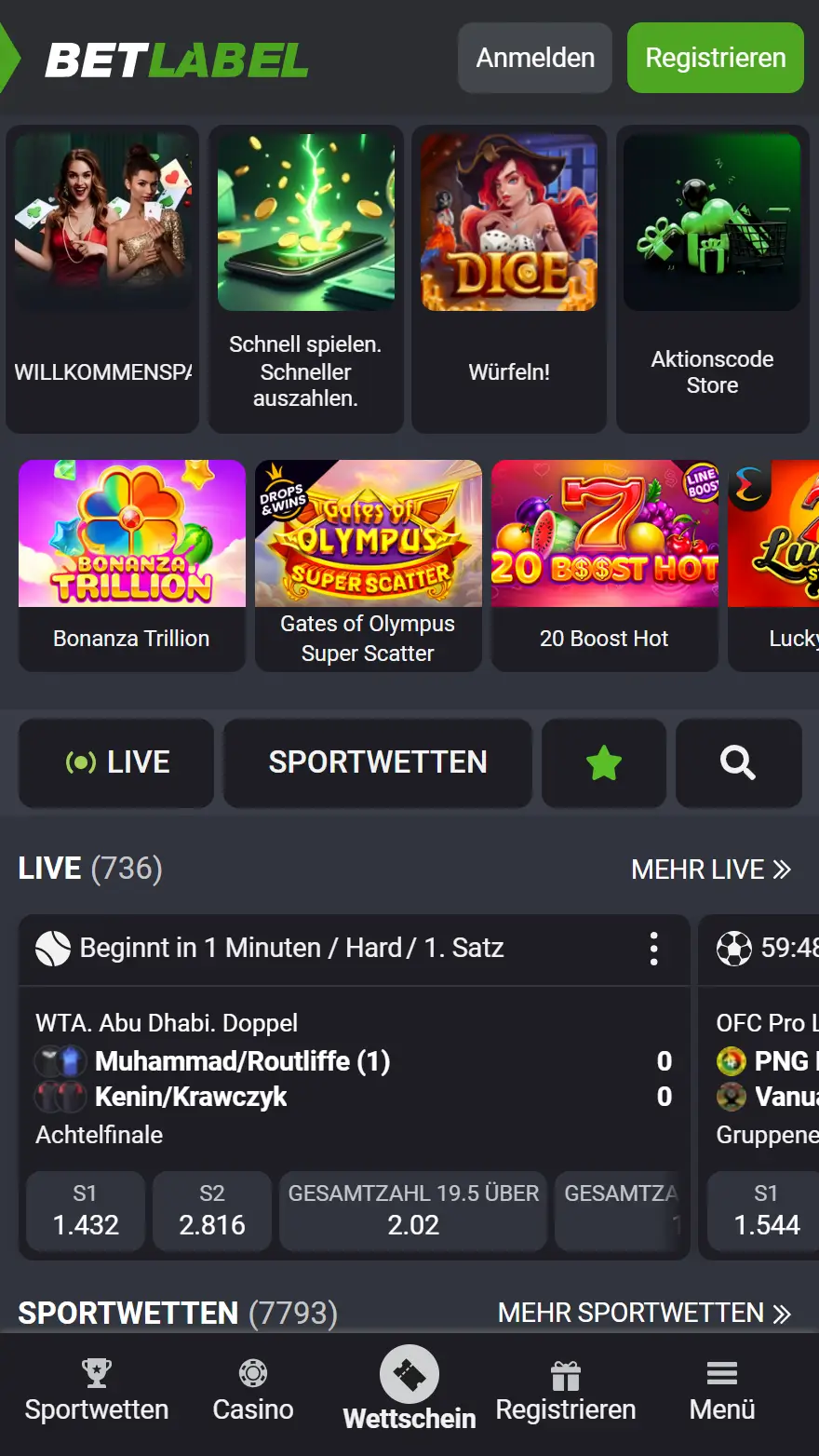 BetLabel Sportwetten-Startseite