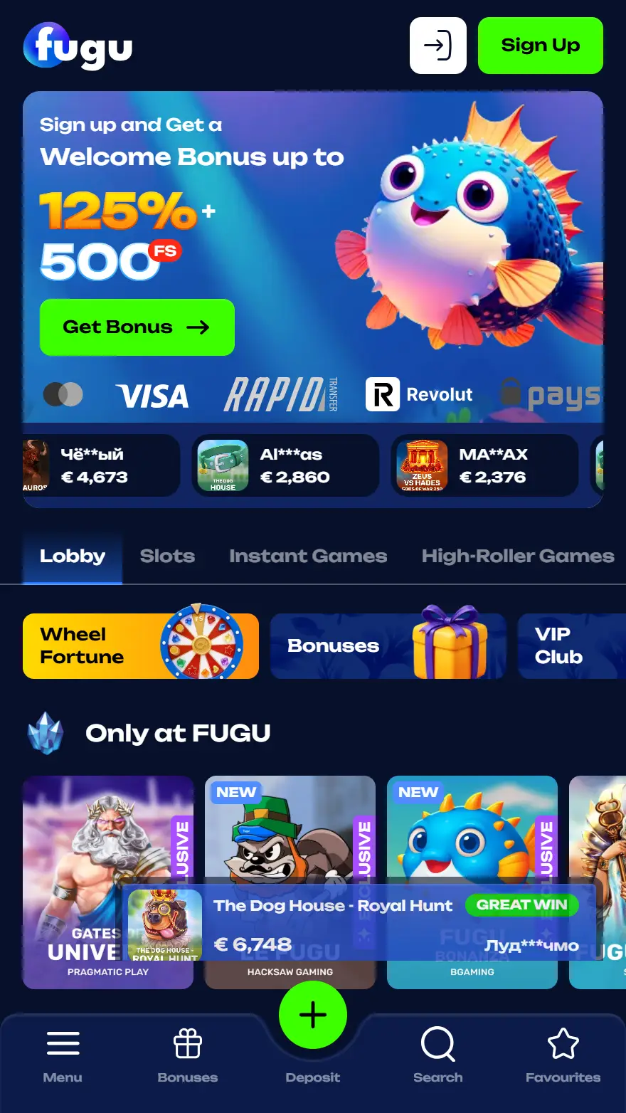 Fugu Casino mājaslapa