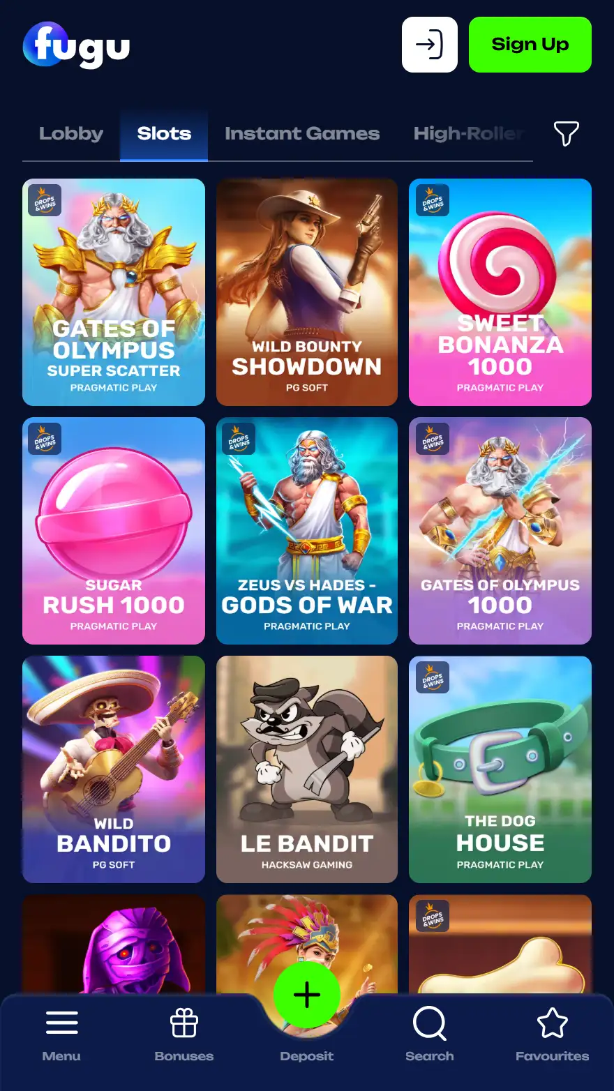 Fugu Casino játékoldala