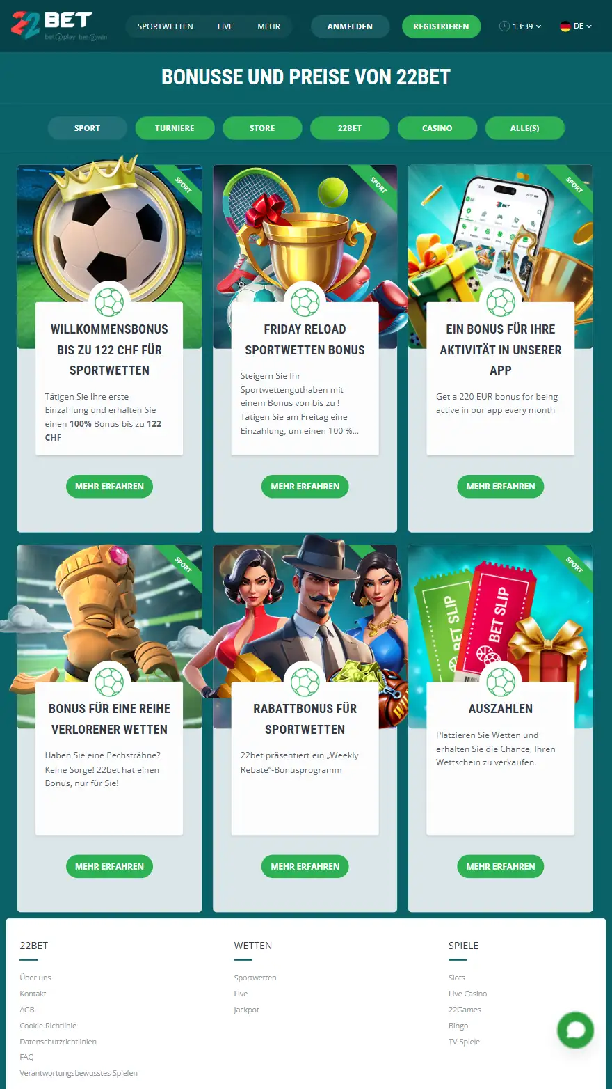 22Bet Bonusseite