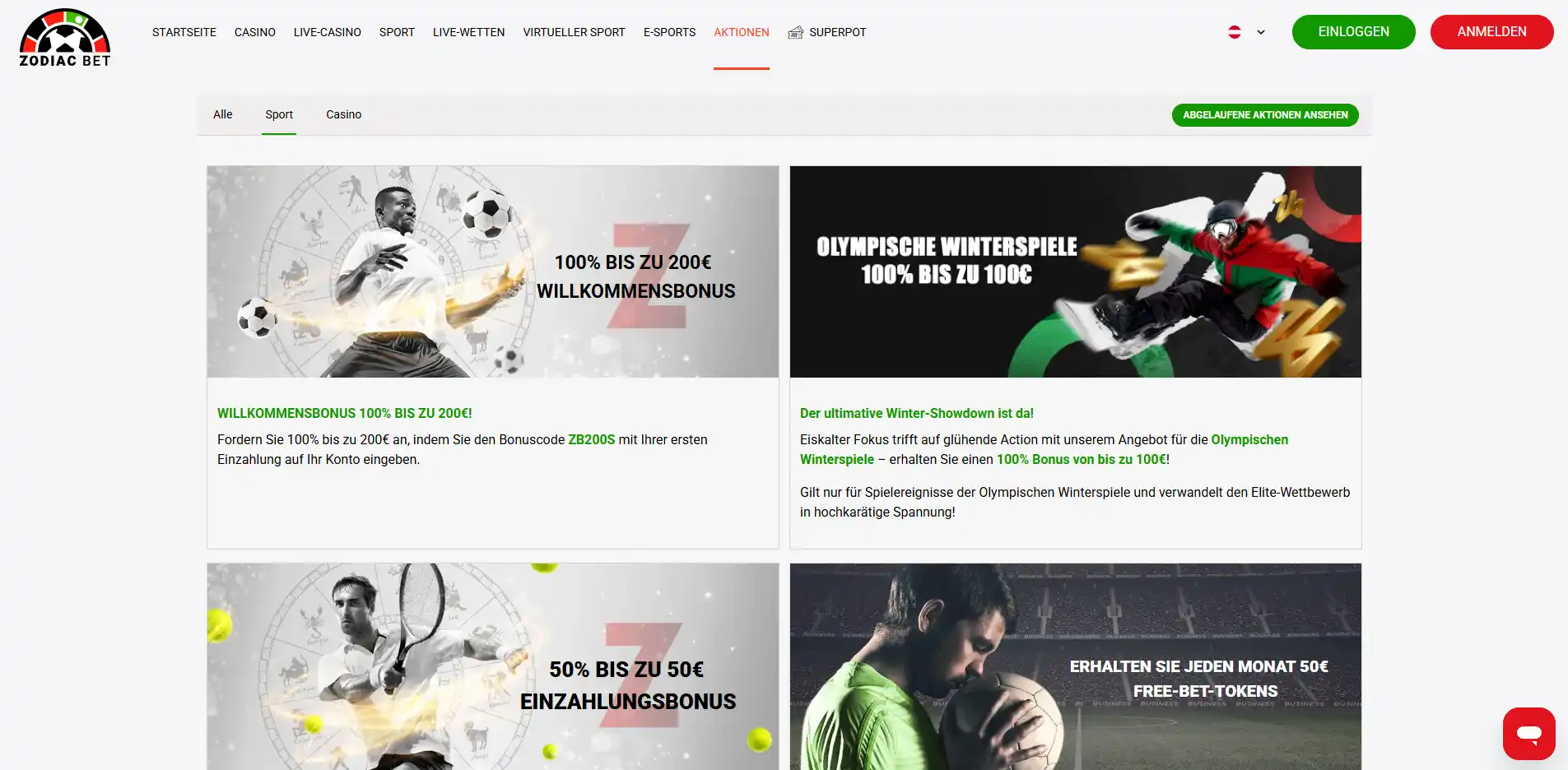 Sportwetten Boni ZodiacBet
