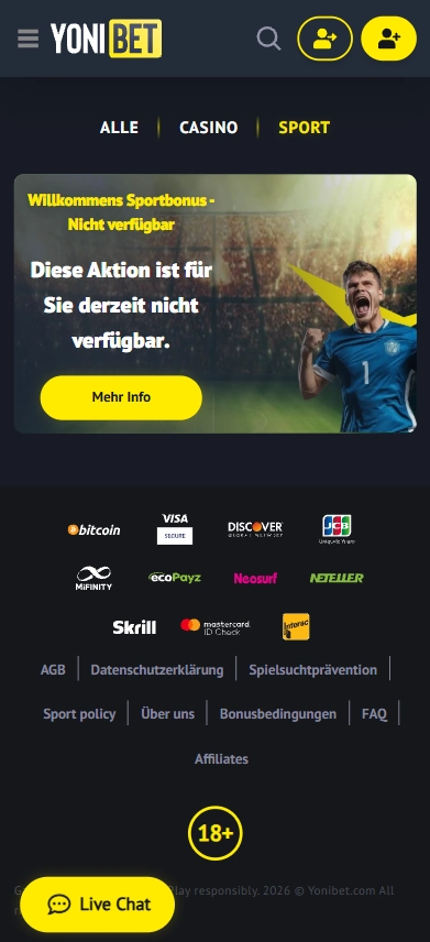 Sportwetten Boni YoniBet Mobile