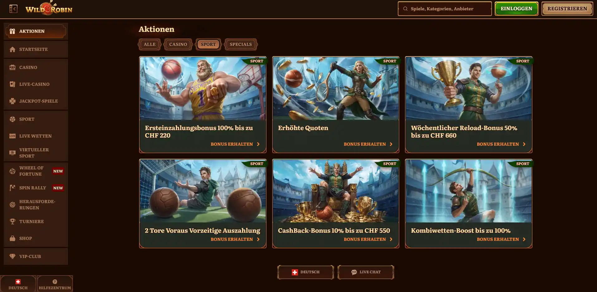 Sportwetten Boni Wild Robin