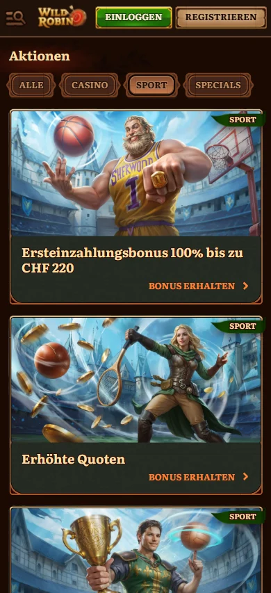 Sportwetten Boni Wild Robin Mobile