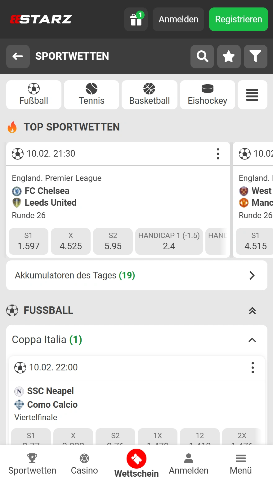 888Starz Sportwetten-Seite