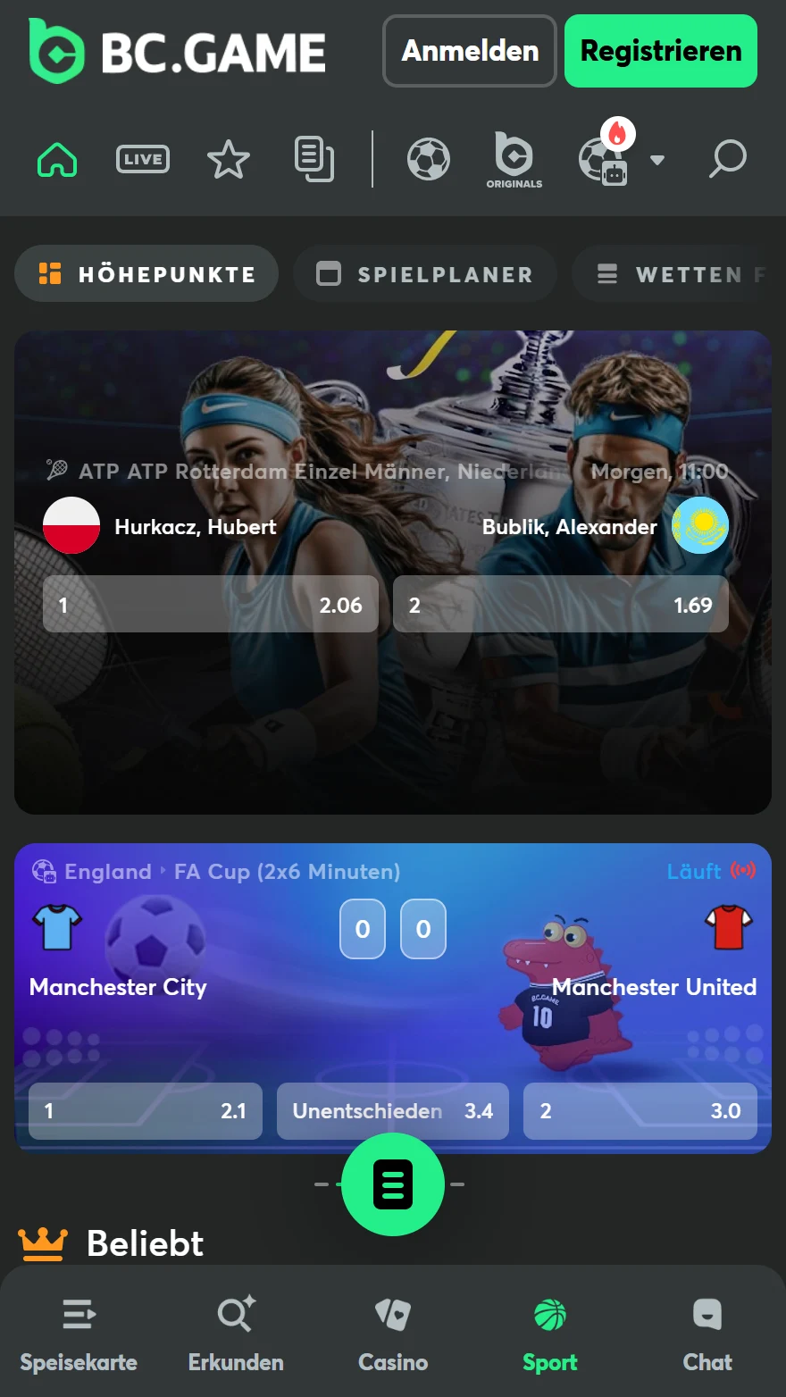 BC.Game Sportwetten-Seite