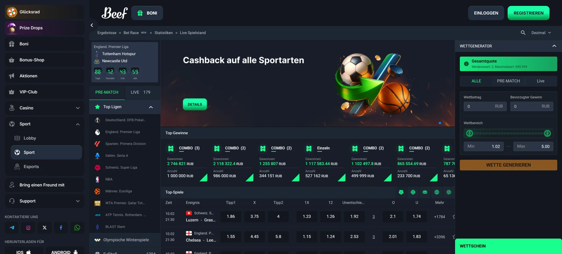 BeefCasino Sportwetten