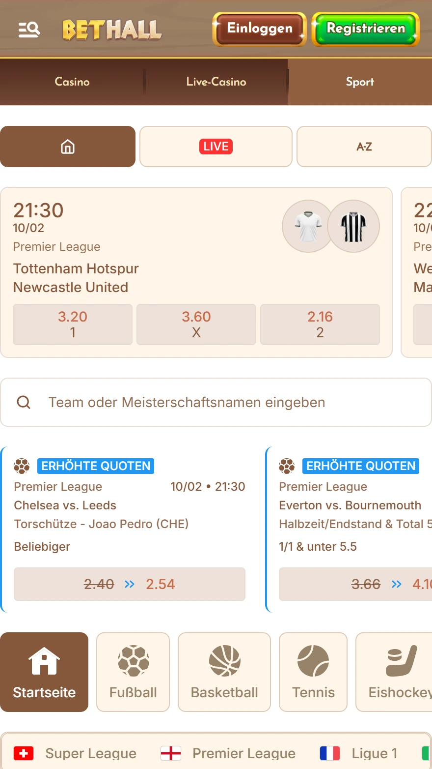 Bethall Sportwetten-Seite