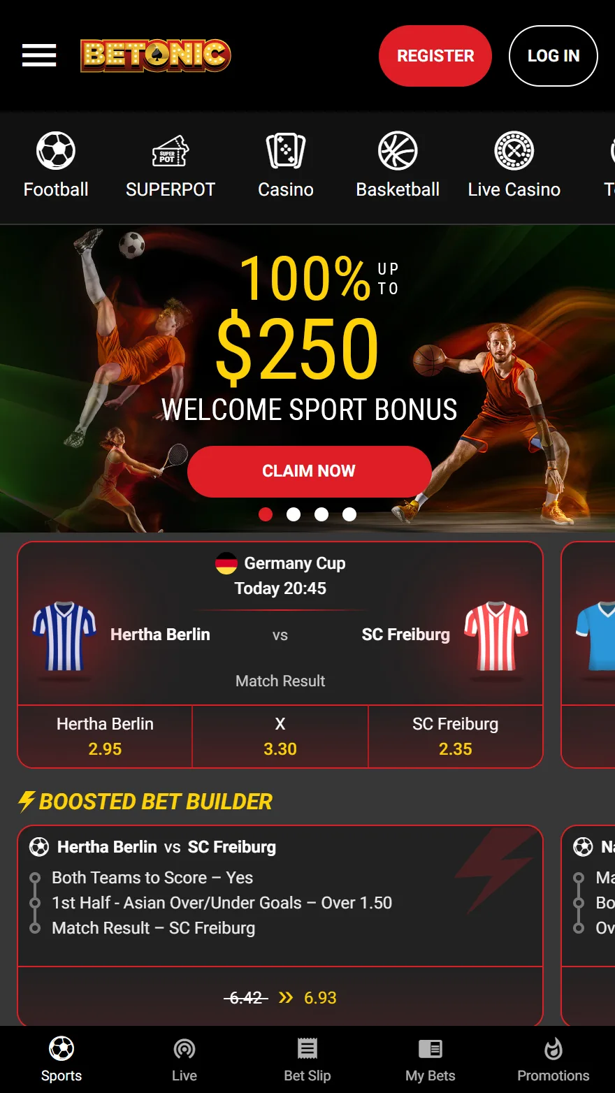 Betonic Sportwetten-Seite