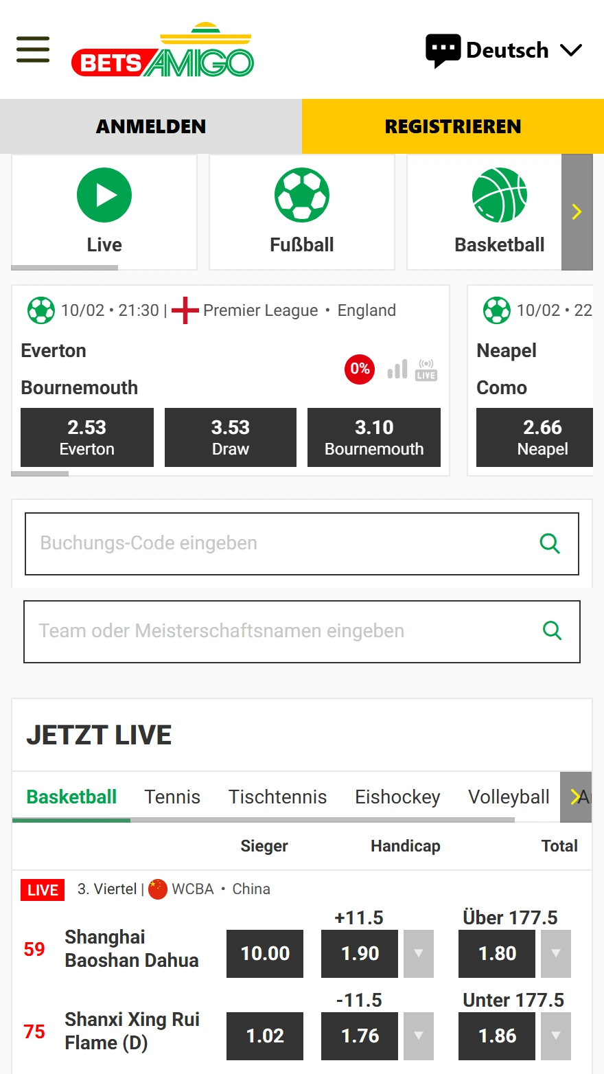 BetsAmigo Sportwetten-Seite