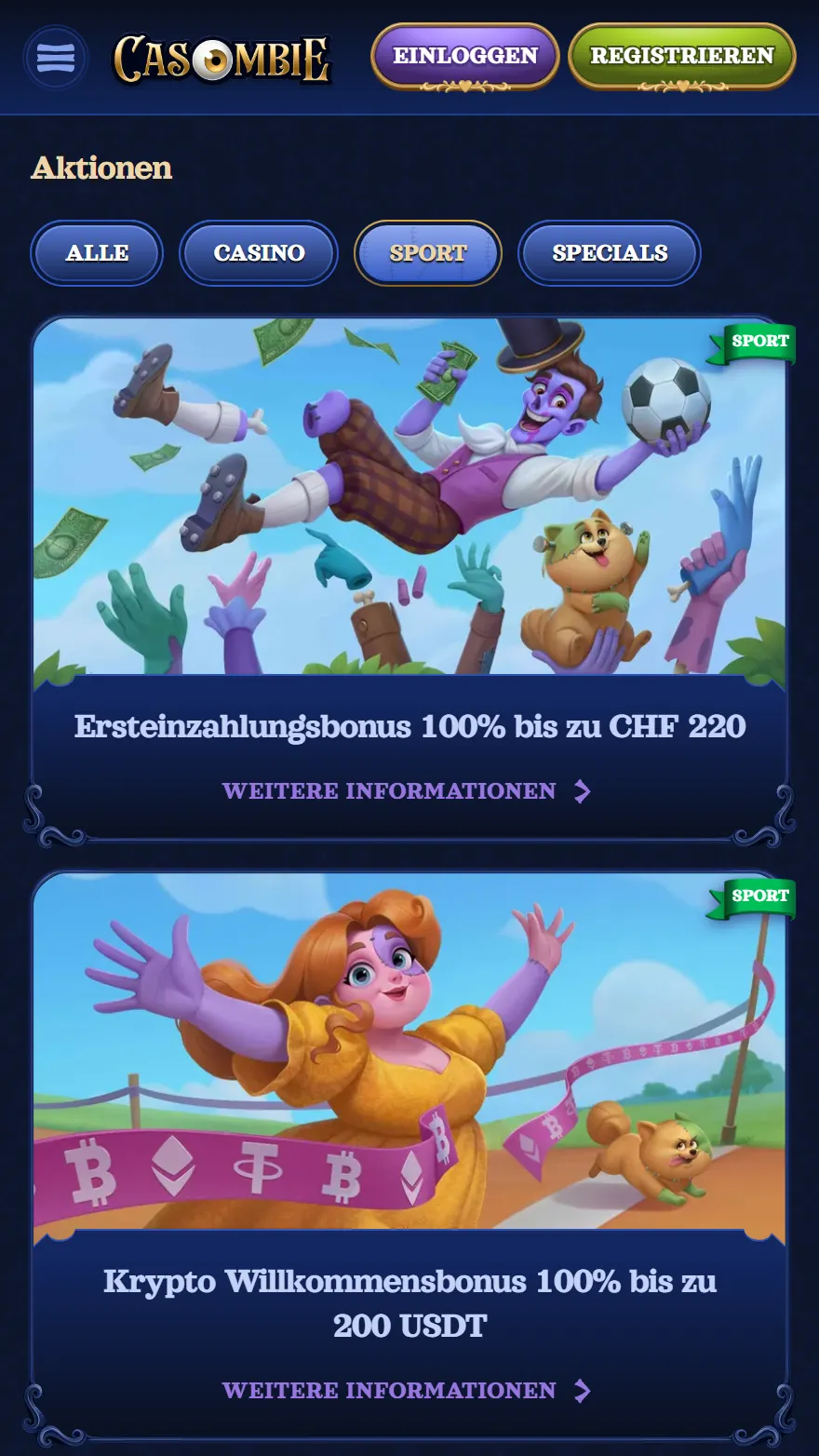 Casombie Sportwetten-Bonusseite