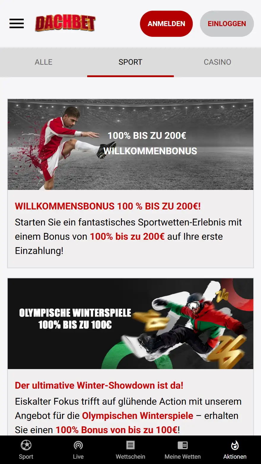Dachbet Sportwetten-Bonusseite