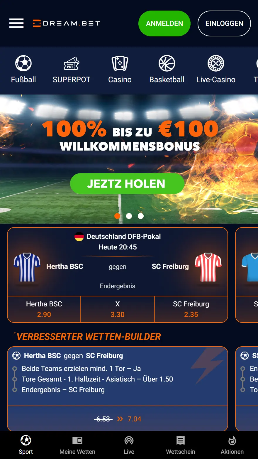 Dream.bet Sportwetten-Seite