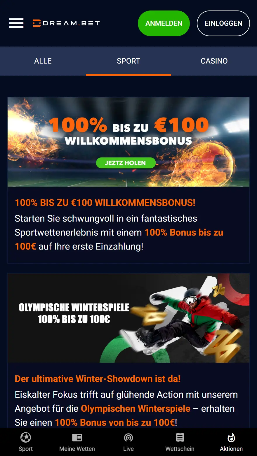 Dream.bet Bonusseite