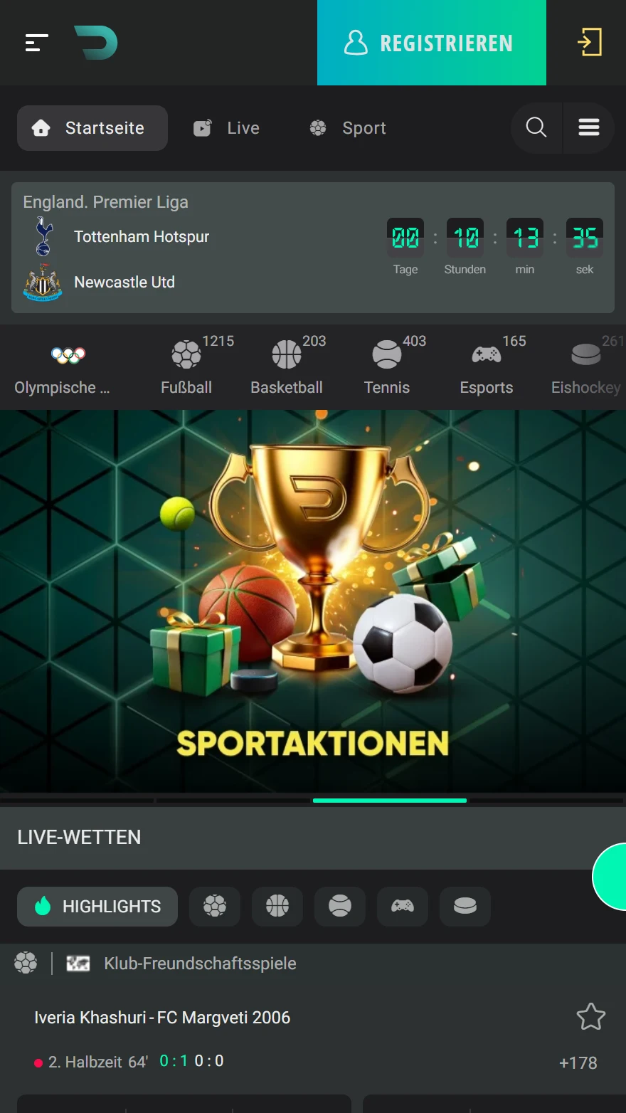 Drip Casino Sportwetten-Seite