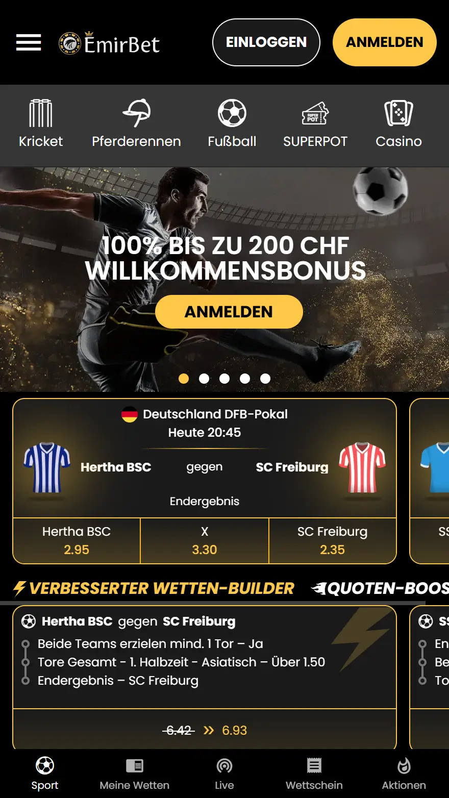 EmirBet Sportwetten-Seite