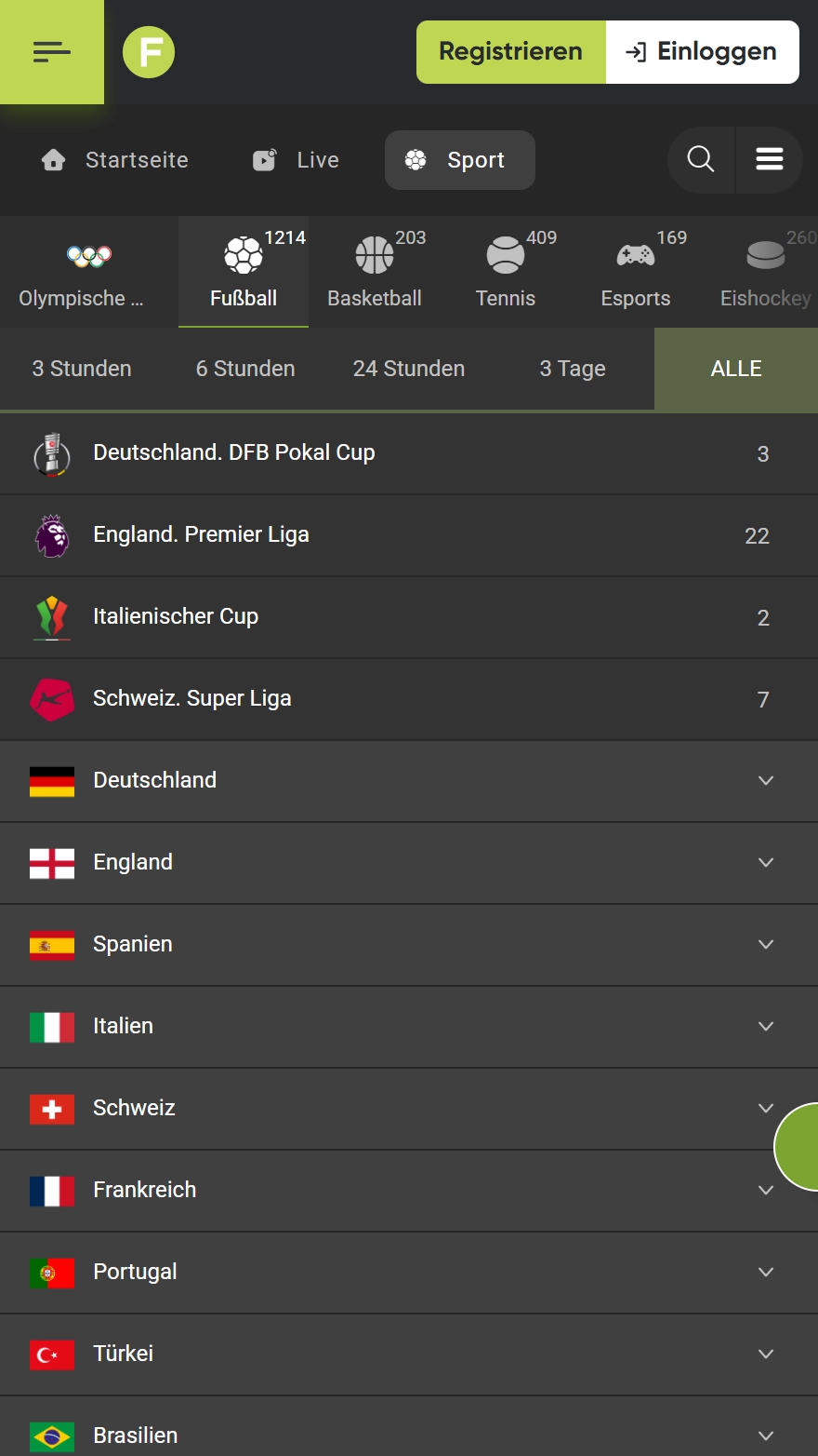 Fresh Casino Sportwetten-Seite