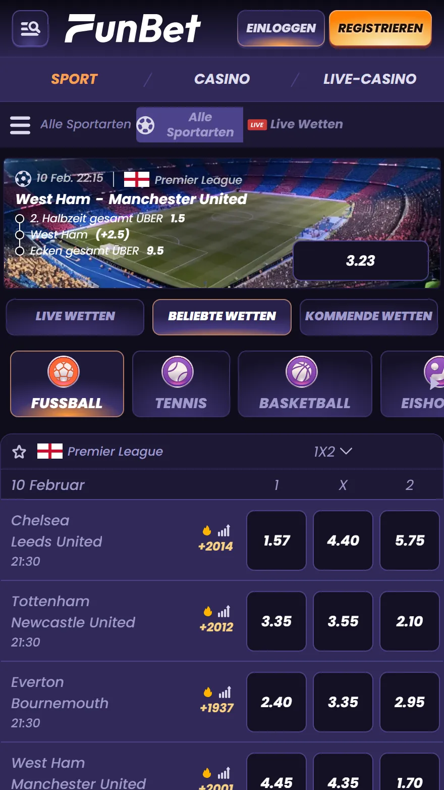 Funbet Sportwetten-Seite