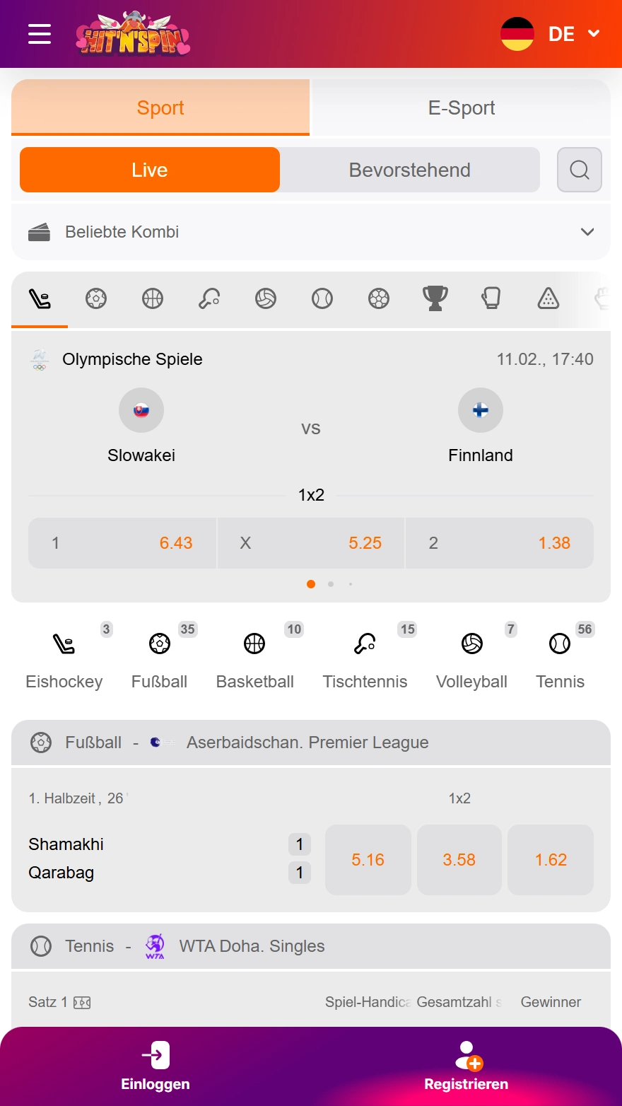 HitnSpin Sportwetten-Seite