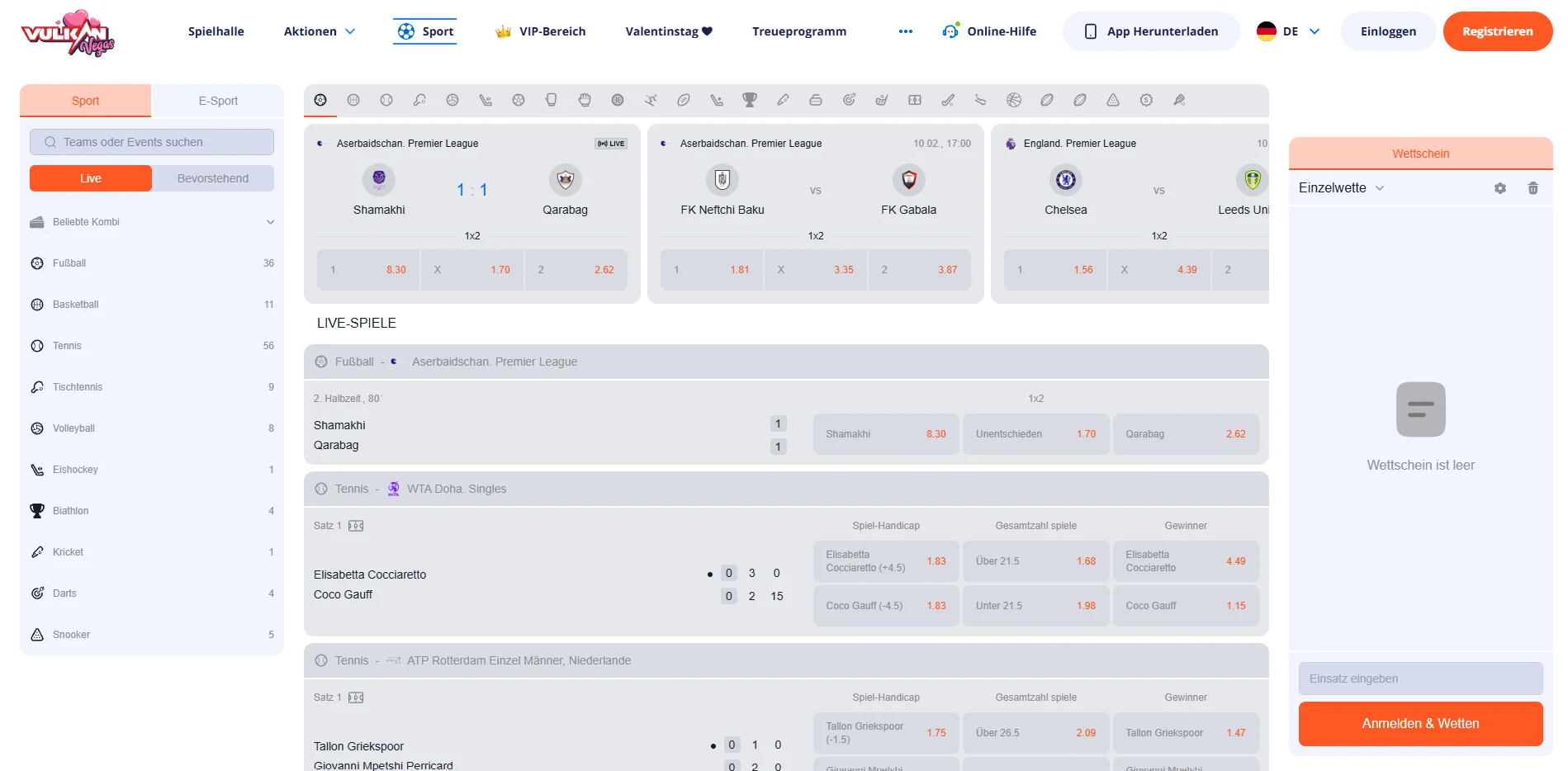 Vulkan Vegas Sportwetten