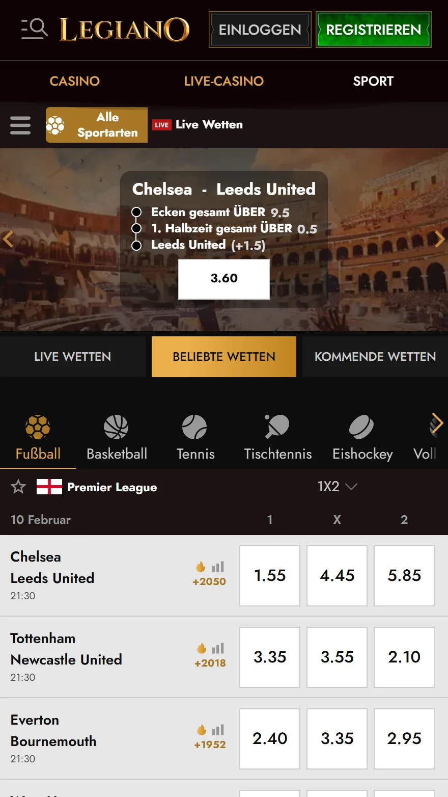 Legiano Sportwetten-Seite