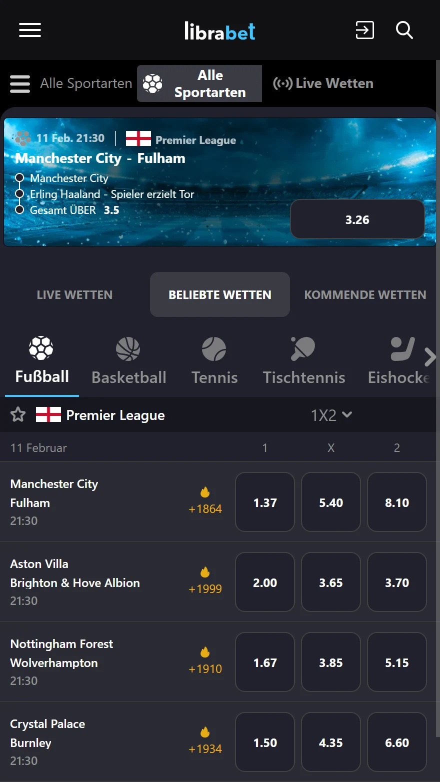 LibraBet Sportwetten-Seite