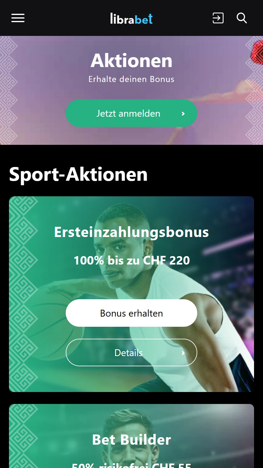LibraBet Sport-Aktionsseite