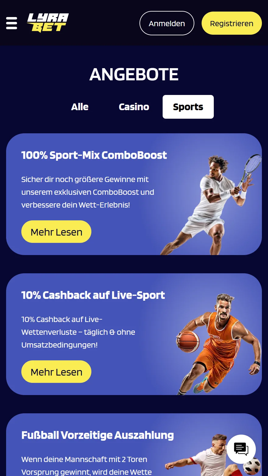 LyraBet Sport-Aktionsseite