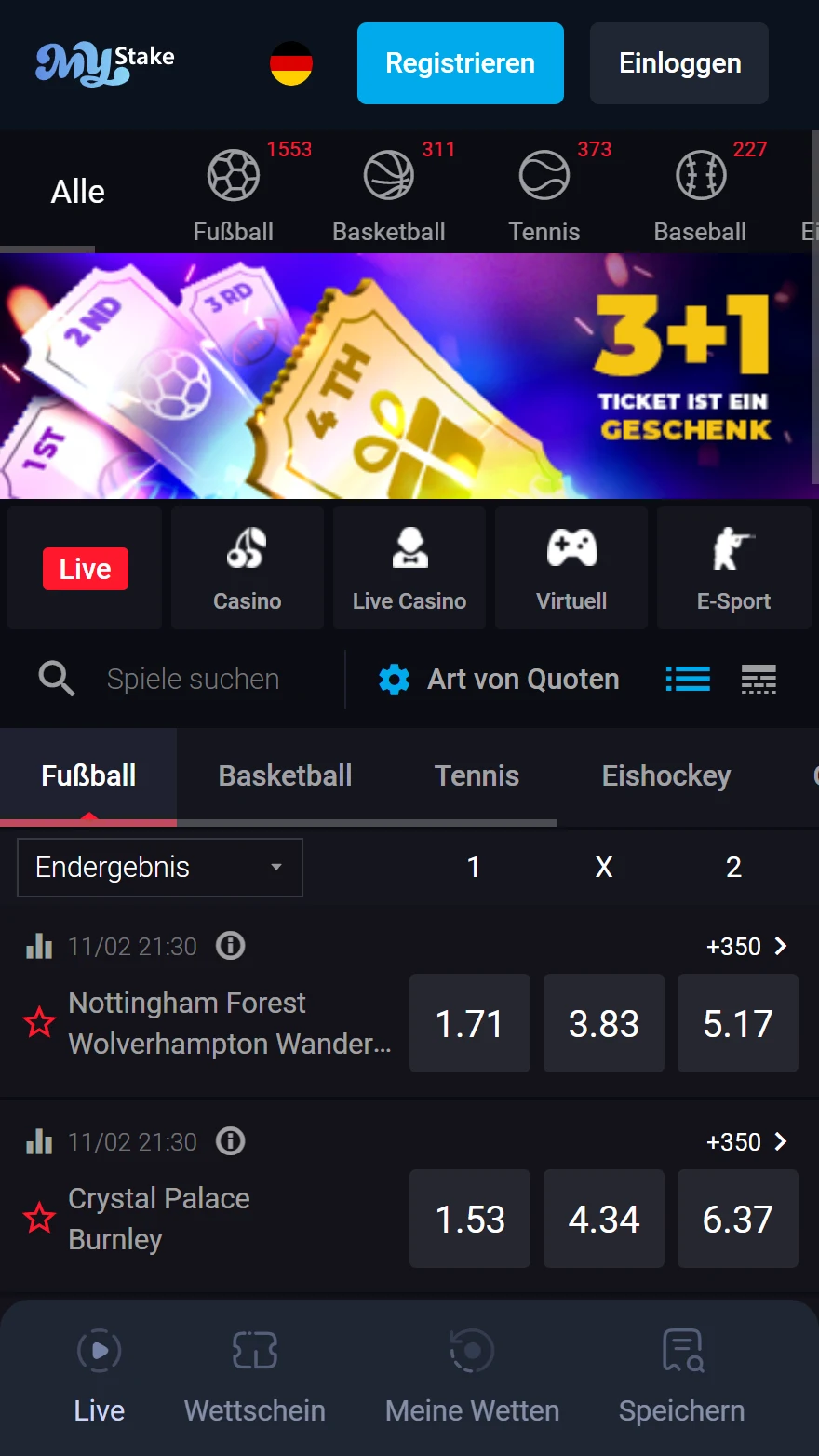 MyStake Sportwetten-Seite