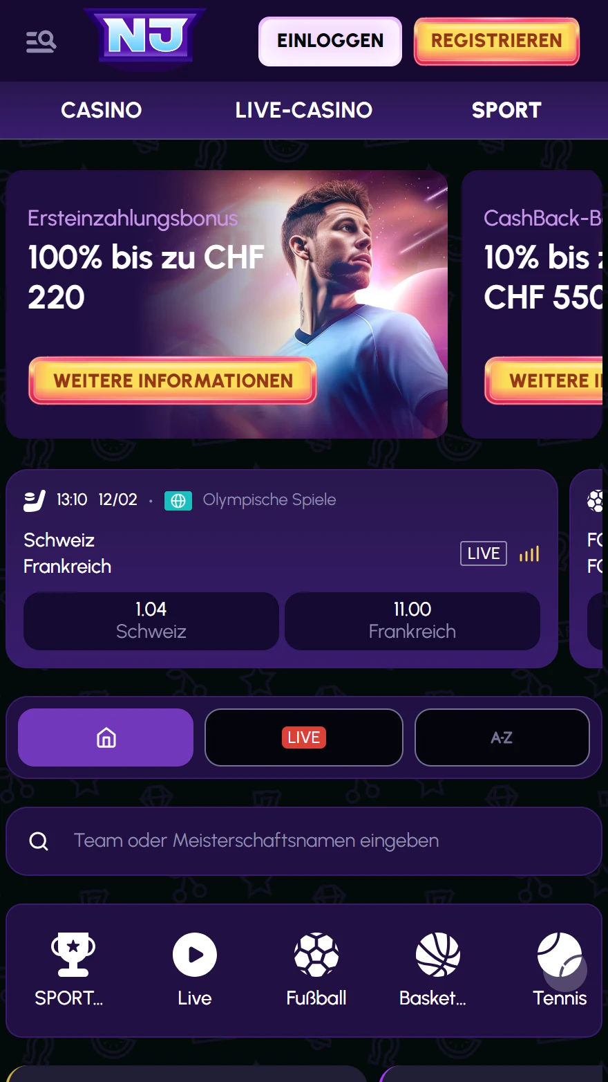 NovaJackpot Sportwetten-Seite