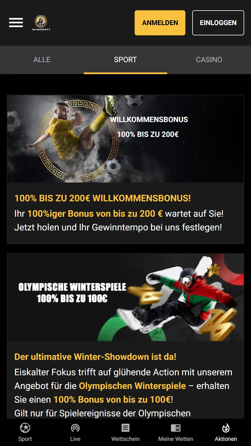 Olympusbet Aktionsseite