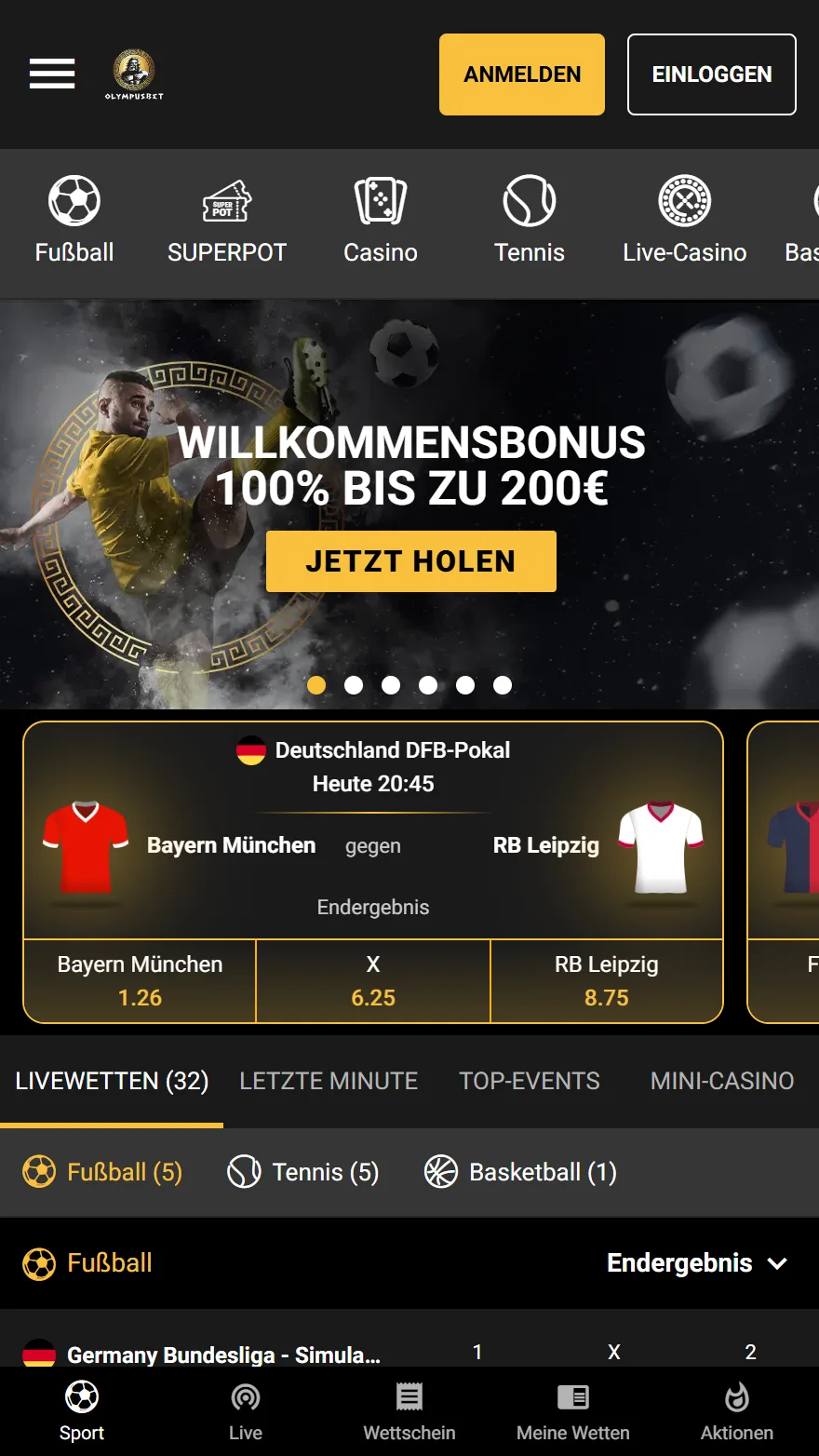 Olympusbet Sportwetten-Seite