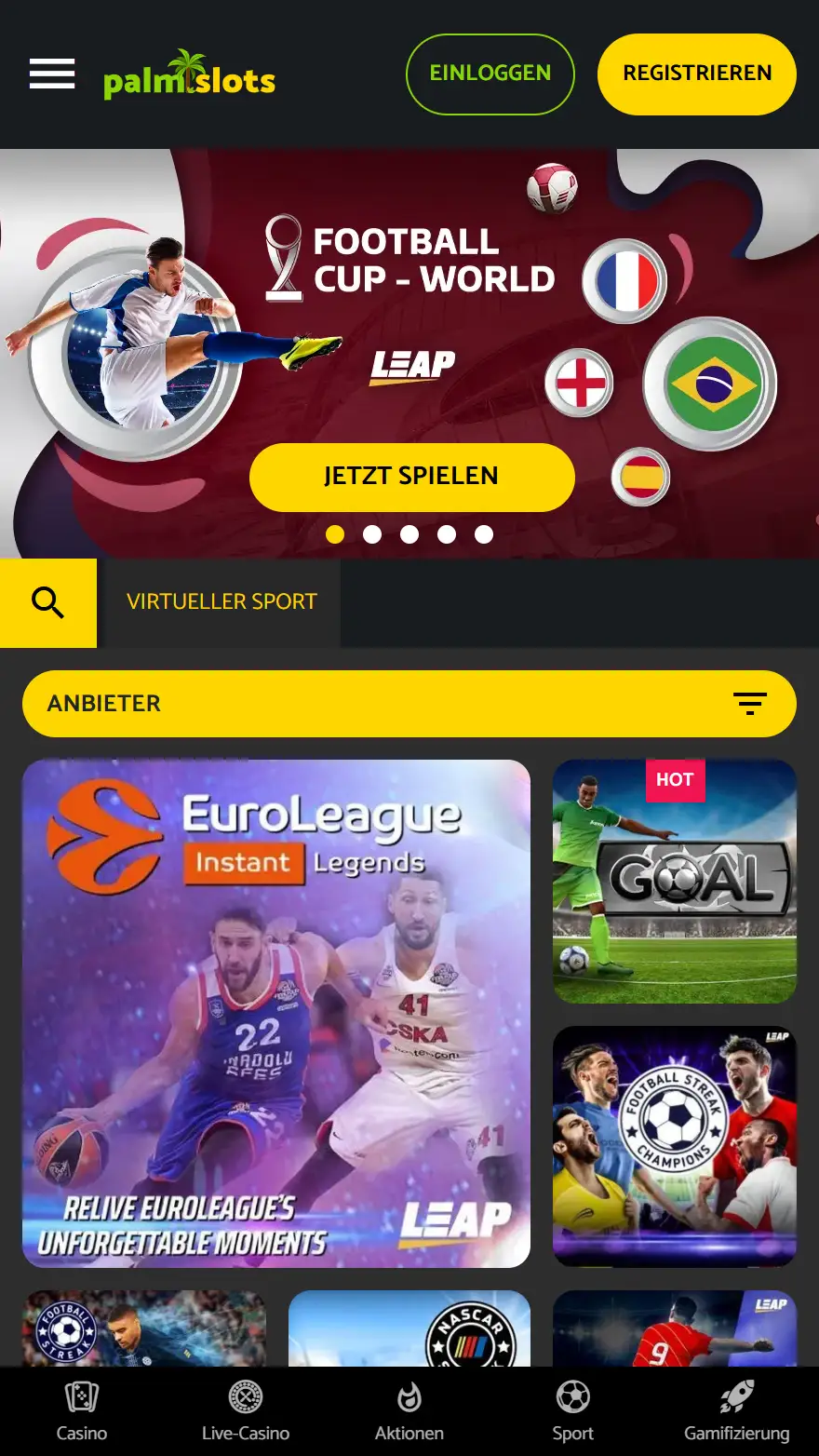 PalmSlots Virtuelle Sportseite