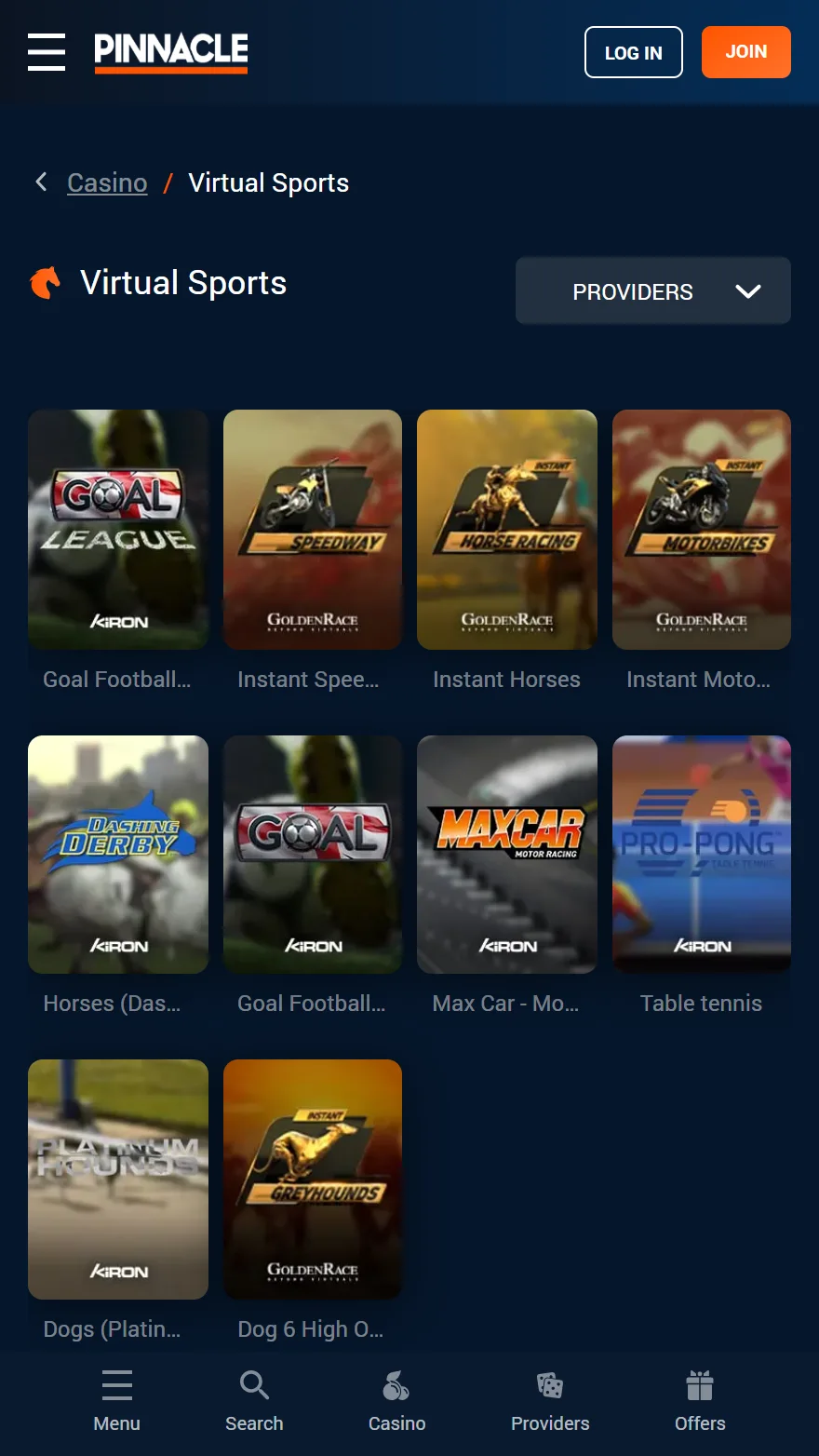 Pinnacle Virtuelle Sportseite