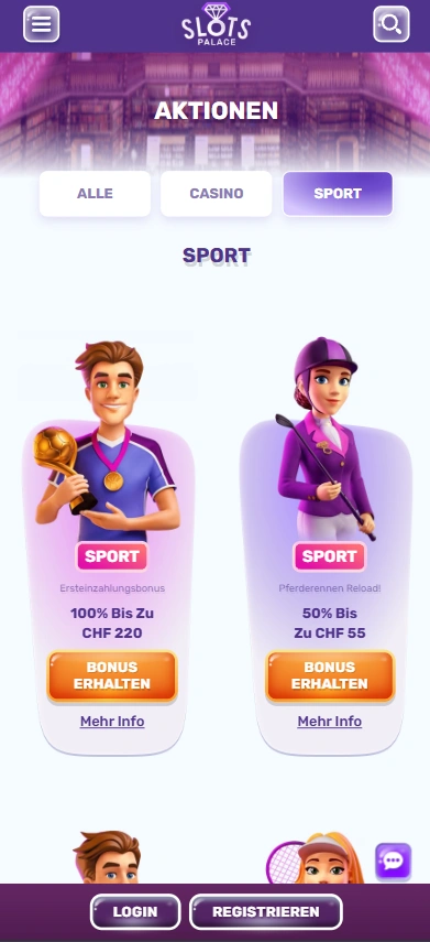 SlotsPalace Sportwetten Boni Mobile