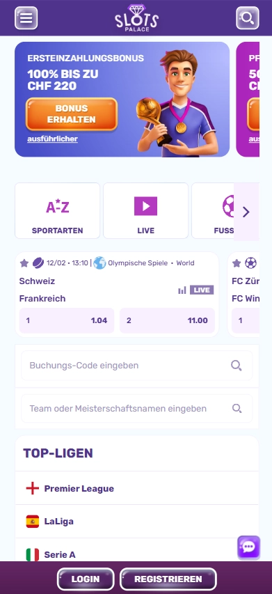 SlotsPalace Sportwetten Mobile