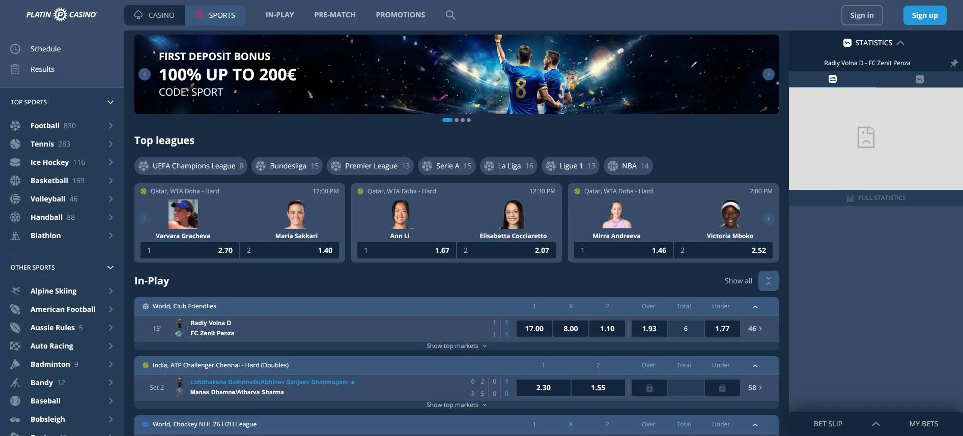 PlatinCasino Sportwetten