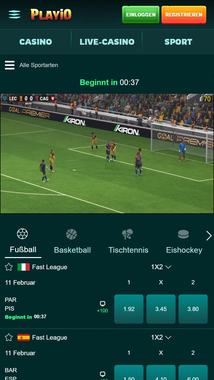Playio Virtuelle Sportseite