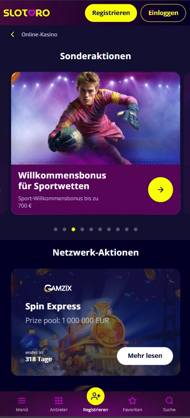 Slotoro Sportwetten Boni Mobile