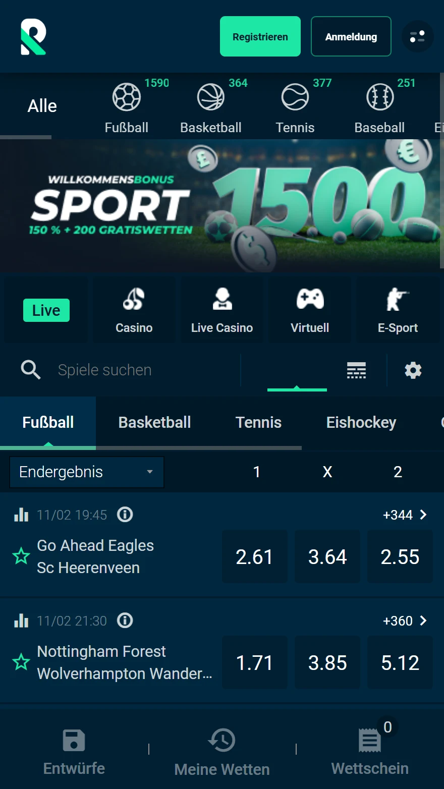 Rolletto Sportwetten-Seite